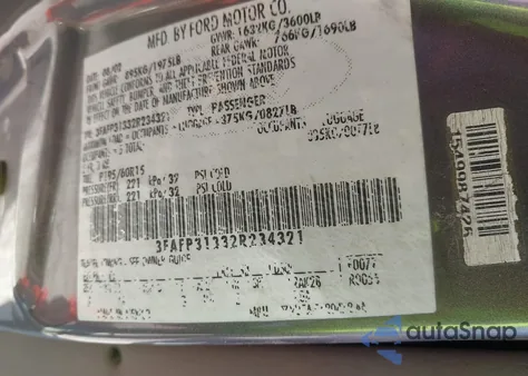 2002 Ford Focus Zx3 from USA, damaged, VIN 3FAFP31332R234321